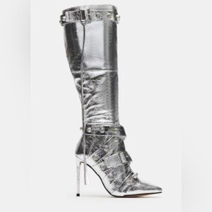 Stunning Silver Heeled Boots (WORN ONCE)